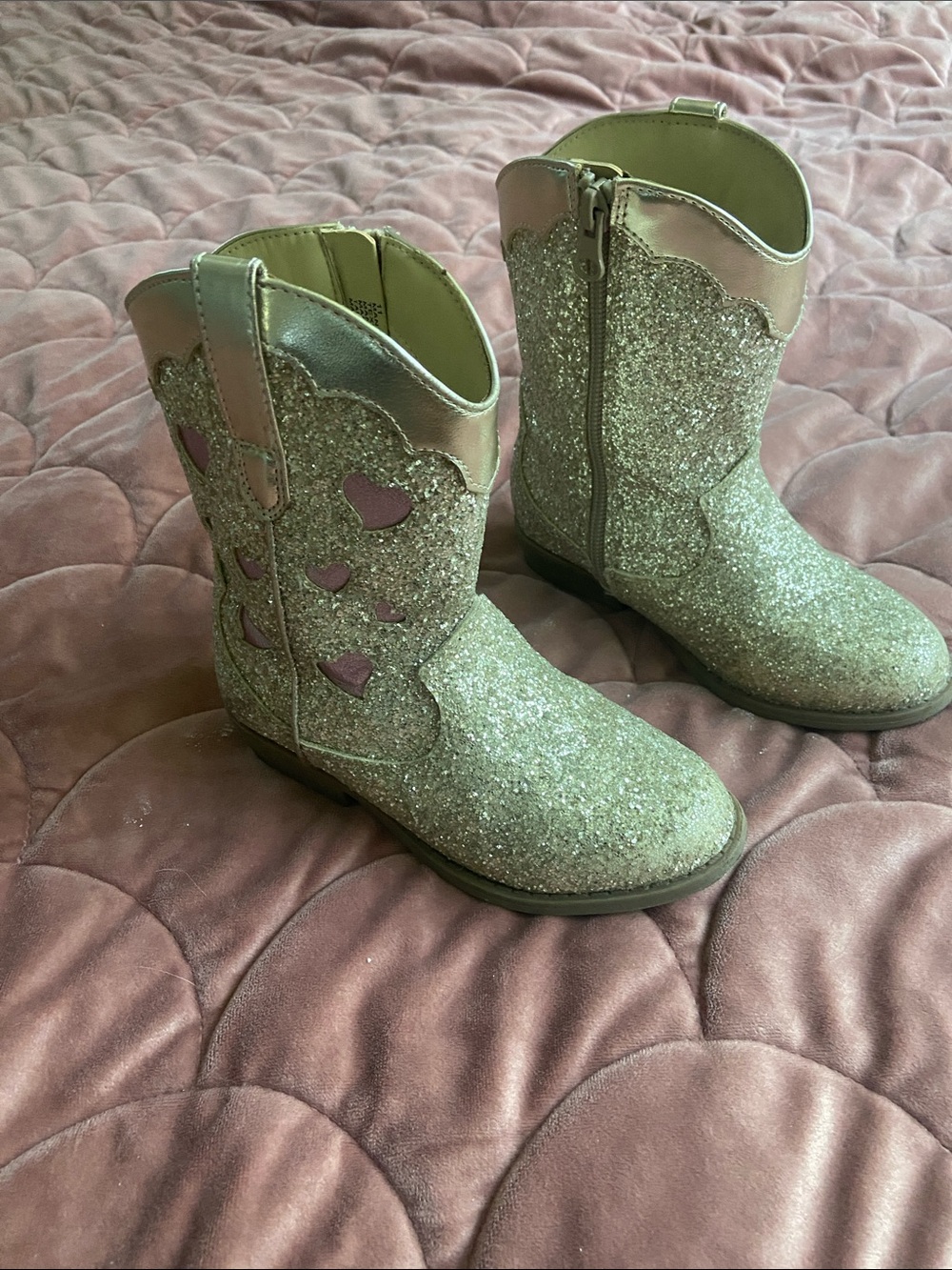 Glitter Heart Girls' Cowboy Boots in Pink